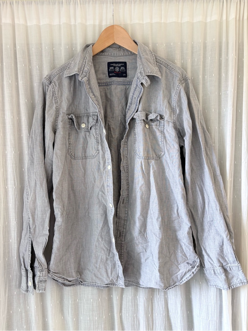 American Eagle Outfitters Light Gray Men's Button-Front Shirt Jacket